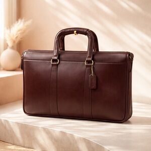 Vintage Coach #5282 Embassy Briefcase Brown Made in USA Leather Brass Zipper